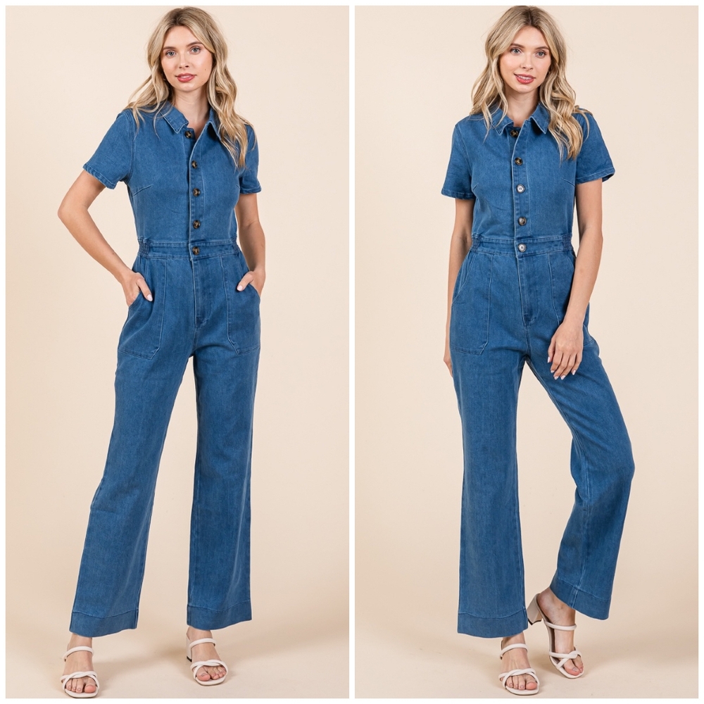 Gorgeous Boho Denim Short Sleeves Jumpsuit - Picture 9 of 11
